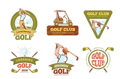 Golf sports club, tournament vector color labels, emblems, badges and 