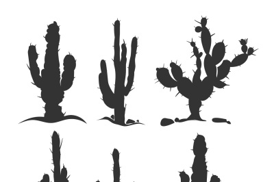 Desert cactus vector silhouette plants isolated on white