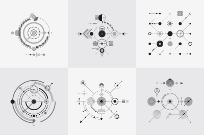 Scientific bauhaus technology circular grids vector set