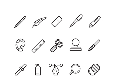 Drawing, design tools vector line text editor icons set for web ui app