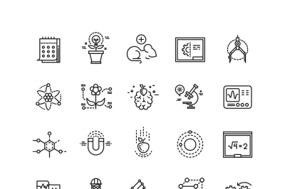 Science lab innovation chemical research thin line vector icons