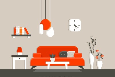 Modern home living room interior with furniture vector illustration