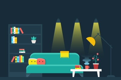 Living room interior flat vector illustration