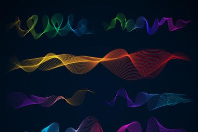 Luminous 3d sound waves, energy effect vector set