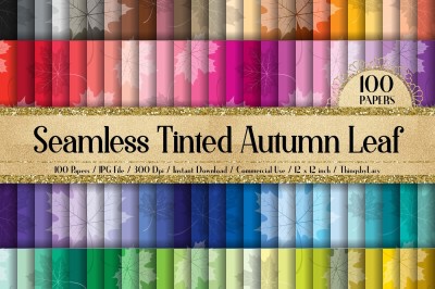 100 Seamless Tinted Autumn Leaves Pattern Digital Papers