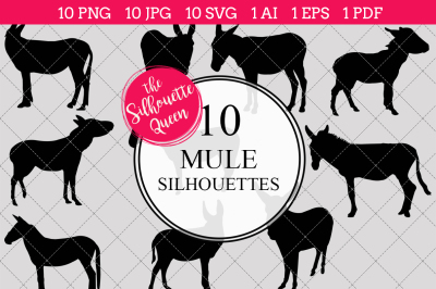  Mule Silhouettes Vector