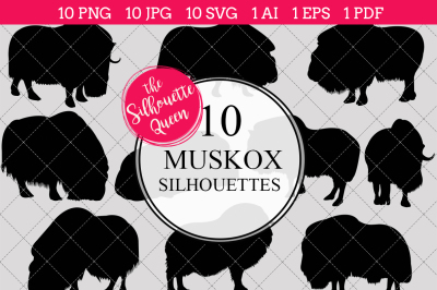  Muskox Silhouettes Vector