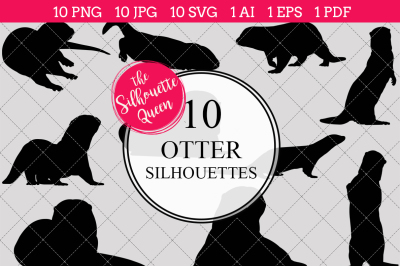  Otter Silhouettes Vector