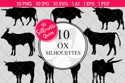  Ox Silhouettes Vector