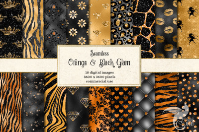 Orange and Black Glam Digital Paper