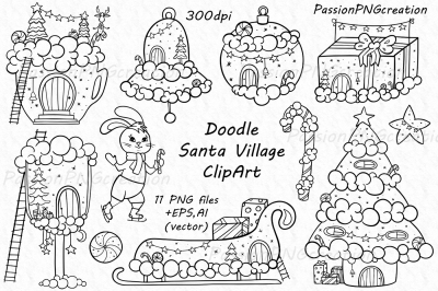 Doodle Santa Village Clipart