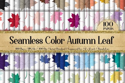 100 Seamless Color Autumn Leaves Pattern Digital Papers