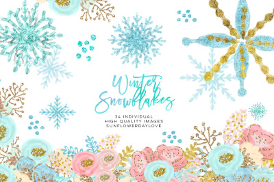 winter wonderland clip art, glitter snowflakes clip art