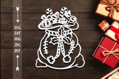 Christmas Santa sack paper machine cut template svg dxf file