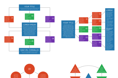 Structured flowing charts, flowchart diagrams vector set