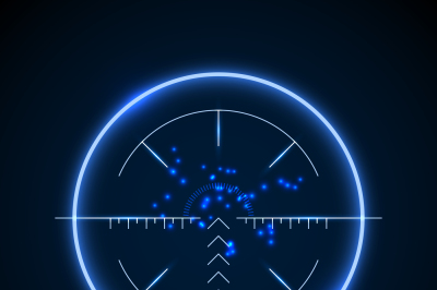 Accurate sniper scope, neon luminous target vector illustration