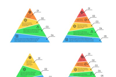 Pyramid, layers chart infographic vector elements with different numbe