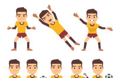 Footballer, soccer player, goalkeeper in different gaming poses set of