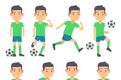 Soccer, football players playing ball set of vector flat characters