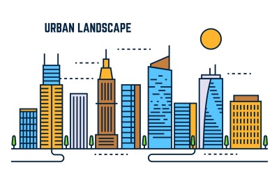 Urban cityscape flat line vector design