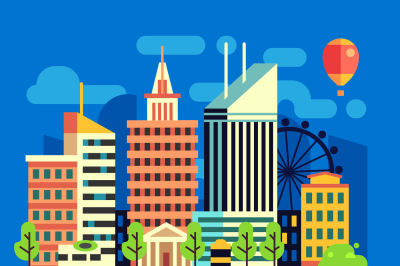 Flat city, urban landscape vector illustration