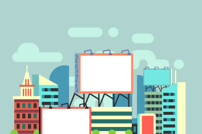 Urban empty advertisement billboards in flat city vector illustration