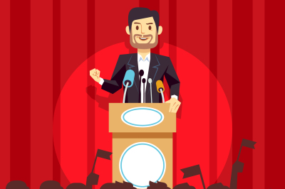 Business leadership vector concept with speaker businessman, politicia