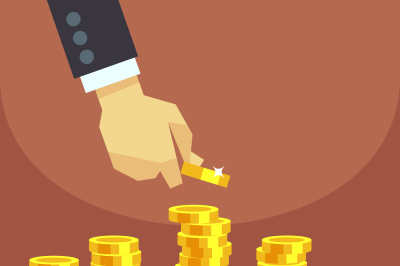 Hand put gold coins to stack vector business finance concept