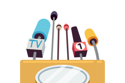 Tribune with microphones vector illustration