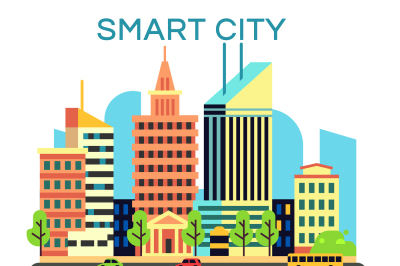 Vector smart city concept with business technology icons