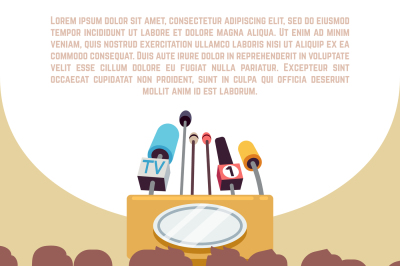 Rostrum&2C; tribune with microphones in spotlight on stage vector illustr