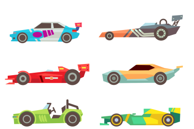 Sport racing car flat vector icons isolated on white