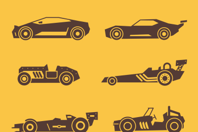 Sport race car black vector icons