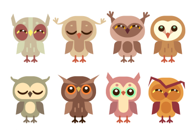 Funny cartoon owls vector set