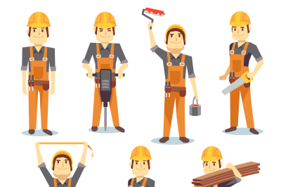 Construction engineering industrial workers working with building tool