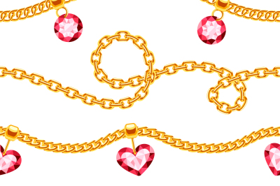 Golden chains with gemstones jewels vector seamless pattern