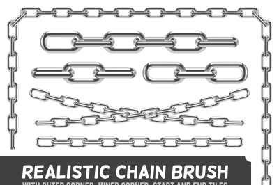 Realistic metal chain set, vector silver chains
