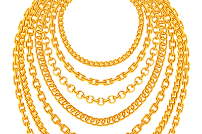 Golden metallic chain necklaces vector set