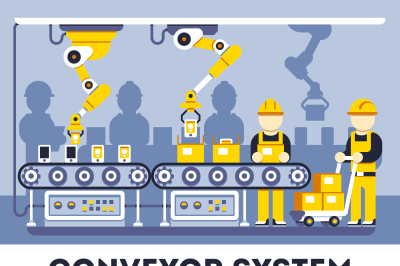 Conveyor system with manipulators vector flat concept