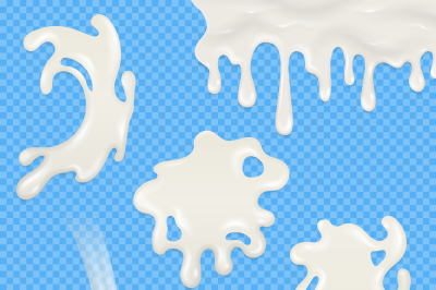 Realistic milk, yogurt, cream splashes, pouring and blots vector set i