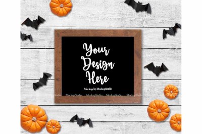 Halloween Farm Wood Sign Mock Up, Farmhouse Sign Wood Frame