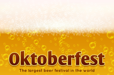 Oktoberfest beer festival vector poster, bubbles and foam background