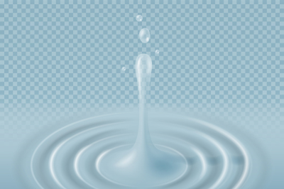 Blue water falling drop with ripple surface vector illustration