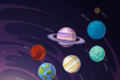 Vector solar system with Mercury&2C; Venus&2C; Earth&2C; Mars&2C; Jupiter&2C; Saturn&2C;