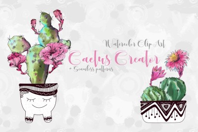 Watercolor Cactus Creator + Pattern 