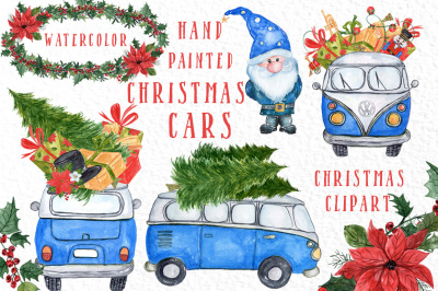 Watercolor Christmas Cars clipart