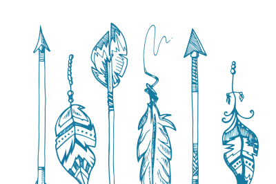 American indians feather arrows vector set&2C; old tribal feathers hipste