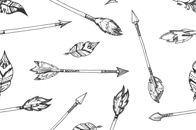 Hand drawn indian arrows vector seamless hippie pattern