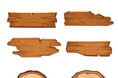Old wooden vector planks and saw cut tree trunk isolated on white