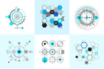 Honeycomb and circular bauhaus abstract geometric shapes set